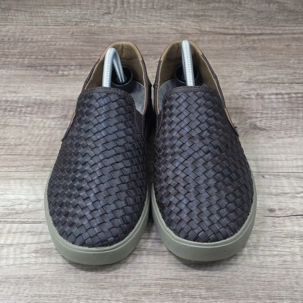 OluKai Lae'ahi Lauhala Men's Size 9M Brown Woven Leather Slip-On Casual Shoes